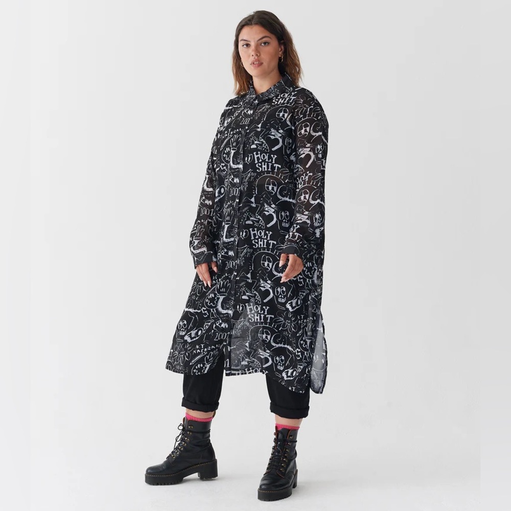 Lazy Oaf Drawn Out Sheer Shirt Dress